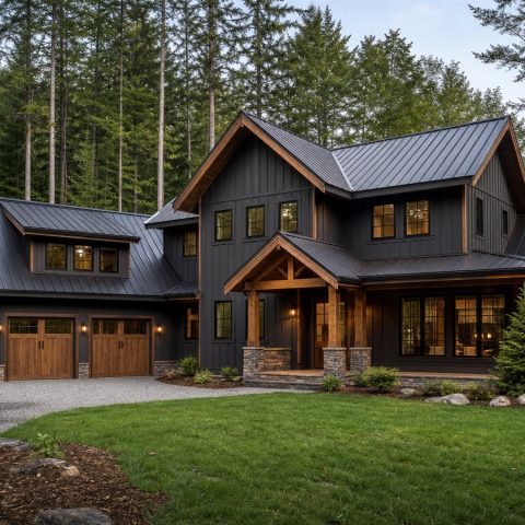 $436,875 Adaptable Modern Woodland Cabin Family Home: 2,657-Sq.-Ft. Four-Bedroom Plan