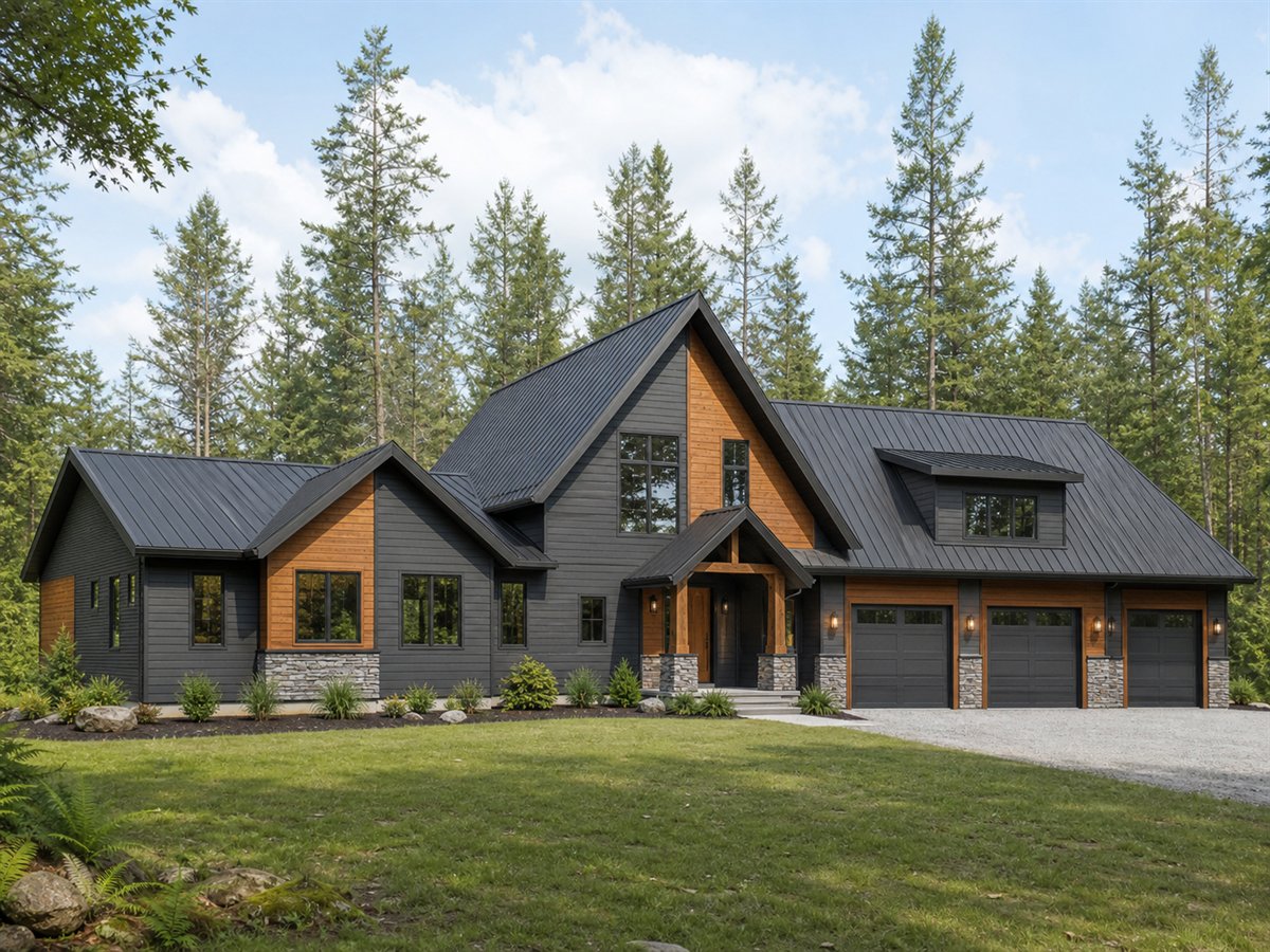Pine A-Frame House 2702, a conceptual 2702-square-foot restrained A-frame-inspired family home with a $441,875 construction target