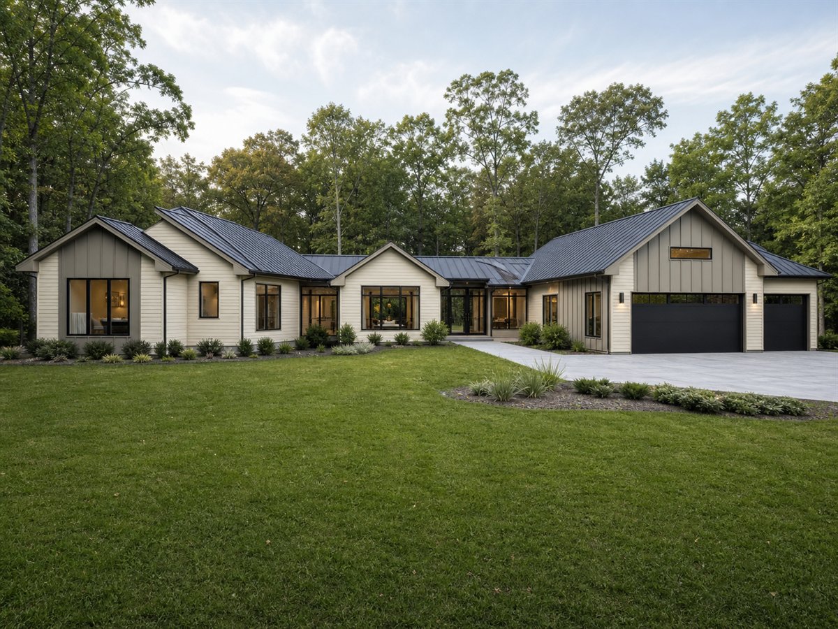 Four Oaks Pod House 2802, a conceptual 2802-square-foot connected-pavilion family home with a $461,875 construction target
