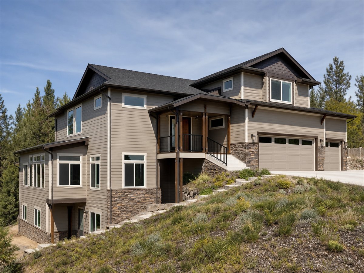 Terrace Ridge House 2803, a conceptual 2803-square-foot stepped hillside family home with a $463,125 construction target
