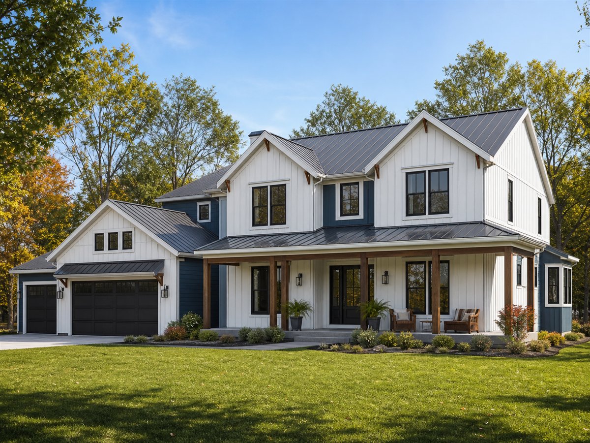 Maple Shore Farmhouse 2958, a conceptual 2958-square-foot Great Lakes modern farmhouse with a $498,125 construction target