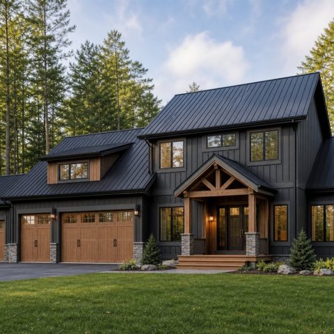 $499,375 Generational Modern Woodland Cabin Family Home: 2,959-Sq.-Ft. Five-Bedroom Plan