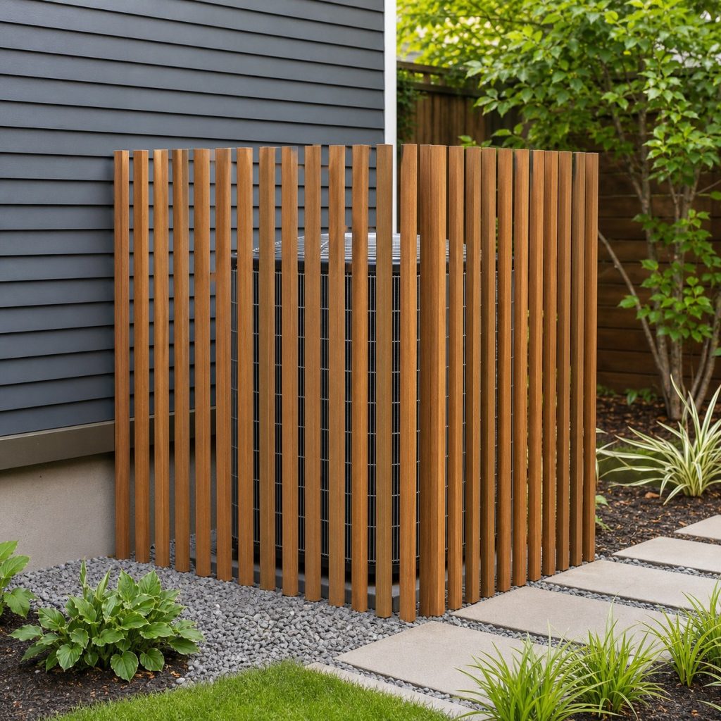 Modern narrow-batten AC screen with generous gaps and open top