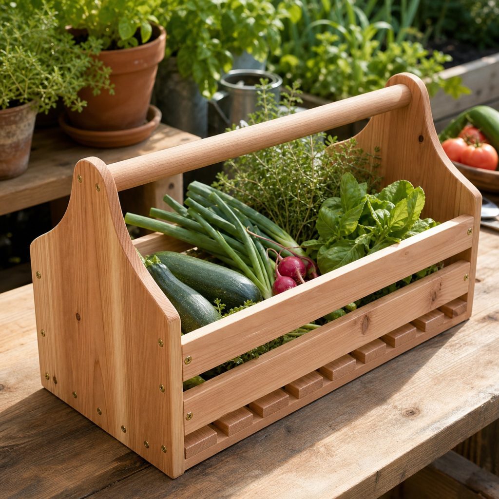 Wooden harvest basket under assembly with ends rails handle and spacers