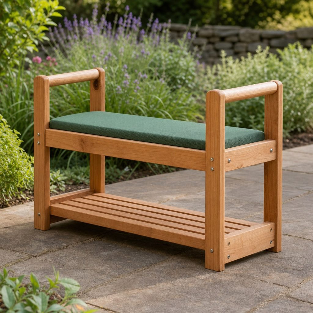 Wooden reversible garden kneeler bench with side handles and removable green pad