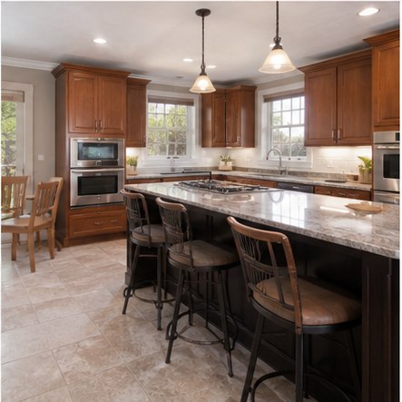 Large family kitchen island with seating and generous drawers