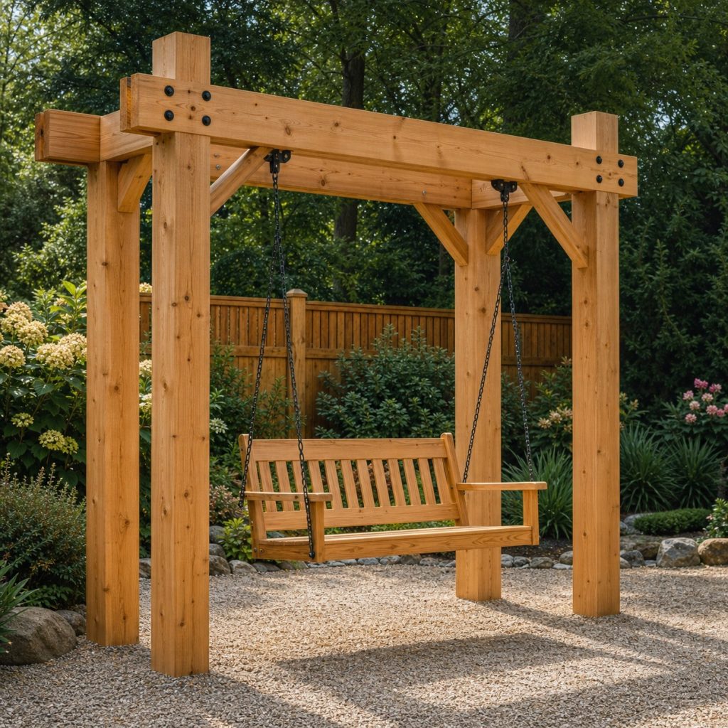 Arbor swing frame before the seat is hung with posts beams and braces