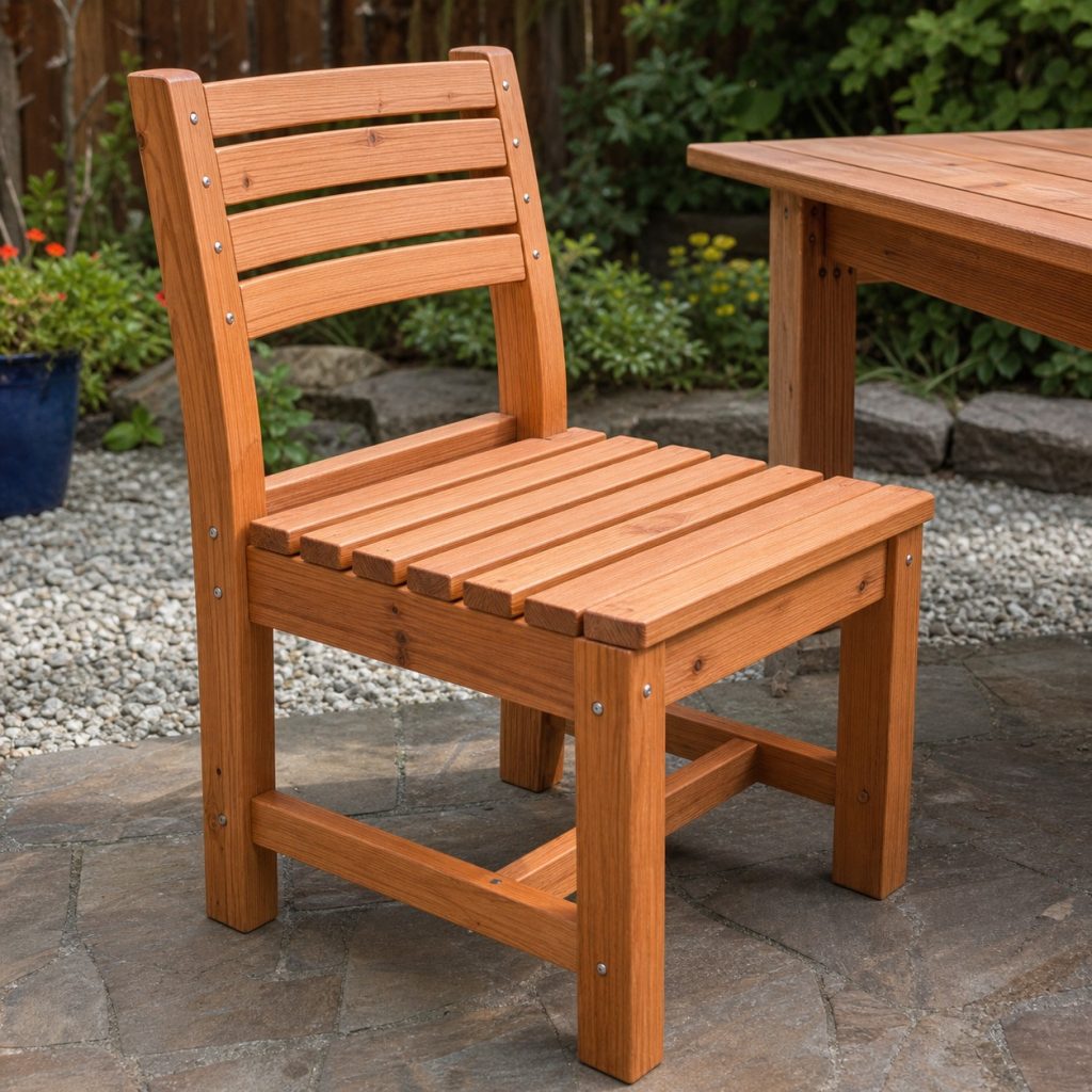 Compact armless wooden dining chair with curved slatted back