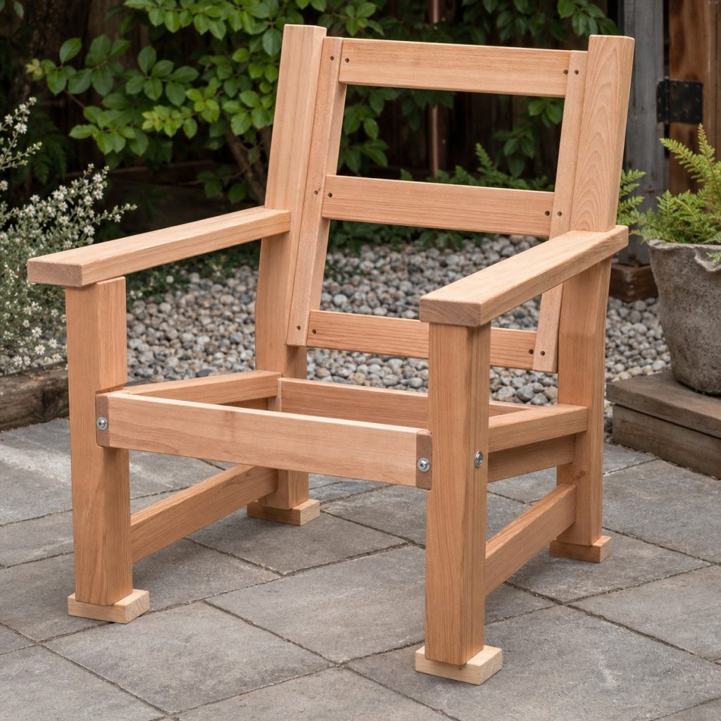 Outdoor chair frame under assembly with side frames rails and spacers