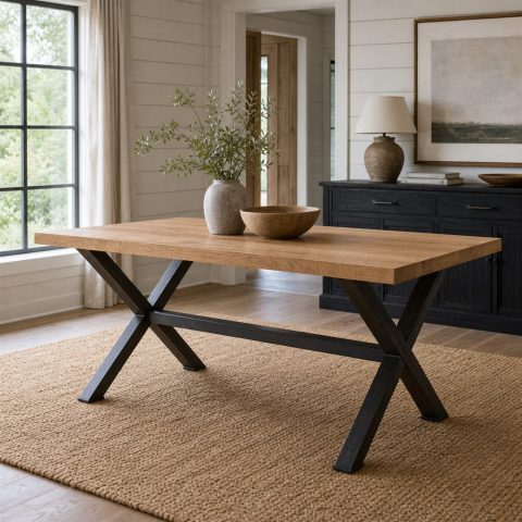White Oak Dining Table With an Inset X-Frame Base