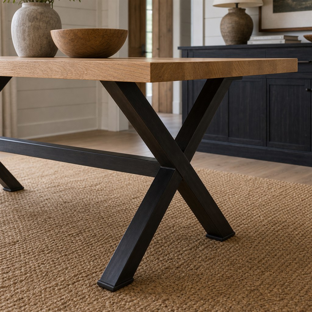 White Oak Dining Table With an Inset X-Frame Base - finished material detail