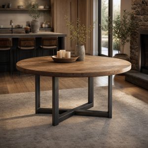 Reclaimed Elm Farm Table With Black Steel Trestles