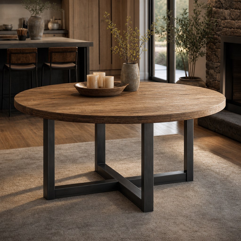 Reclaimed Elm Farm Table With Black Steel Trestles - steel-frame detail