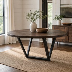 Smoked Oak Dining Table With Double-V Steel Legs