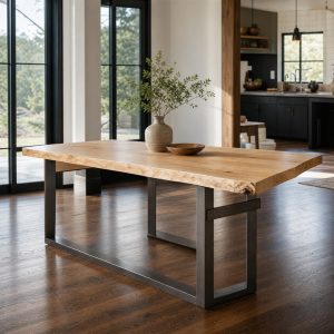 Maple Slab Dining Table With an Offset Box-Frame Base