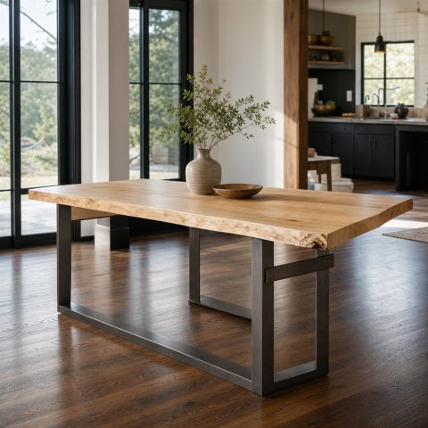 Maple Slab Dining Table With an Offset Box-Frame Base