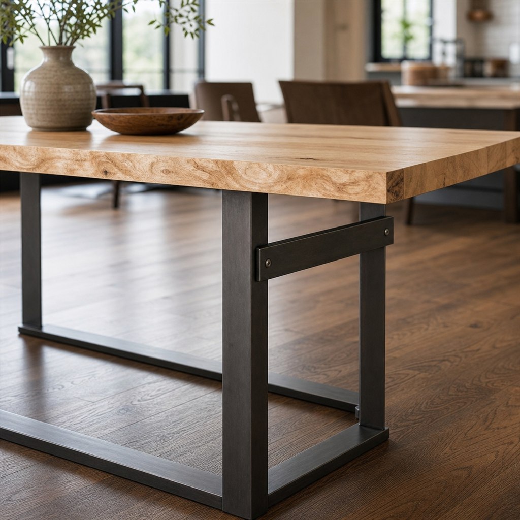Maple Slab Dining Table With an Offset Box-Frame Base - finished material detail