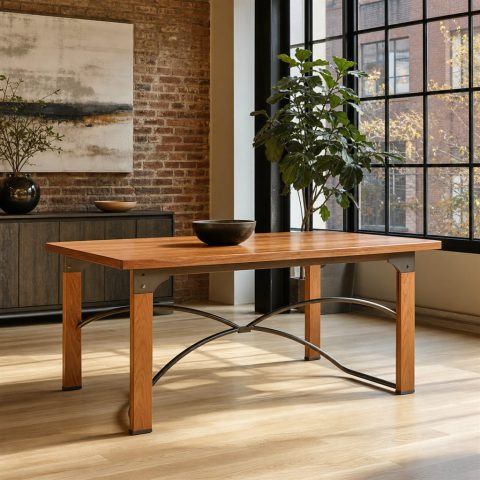 Cherry Dining Table With Arched Steel Stretchers