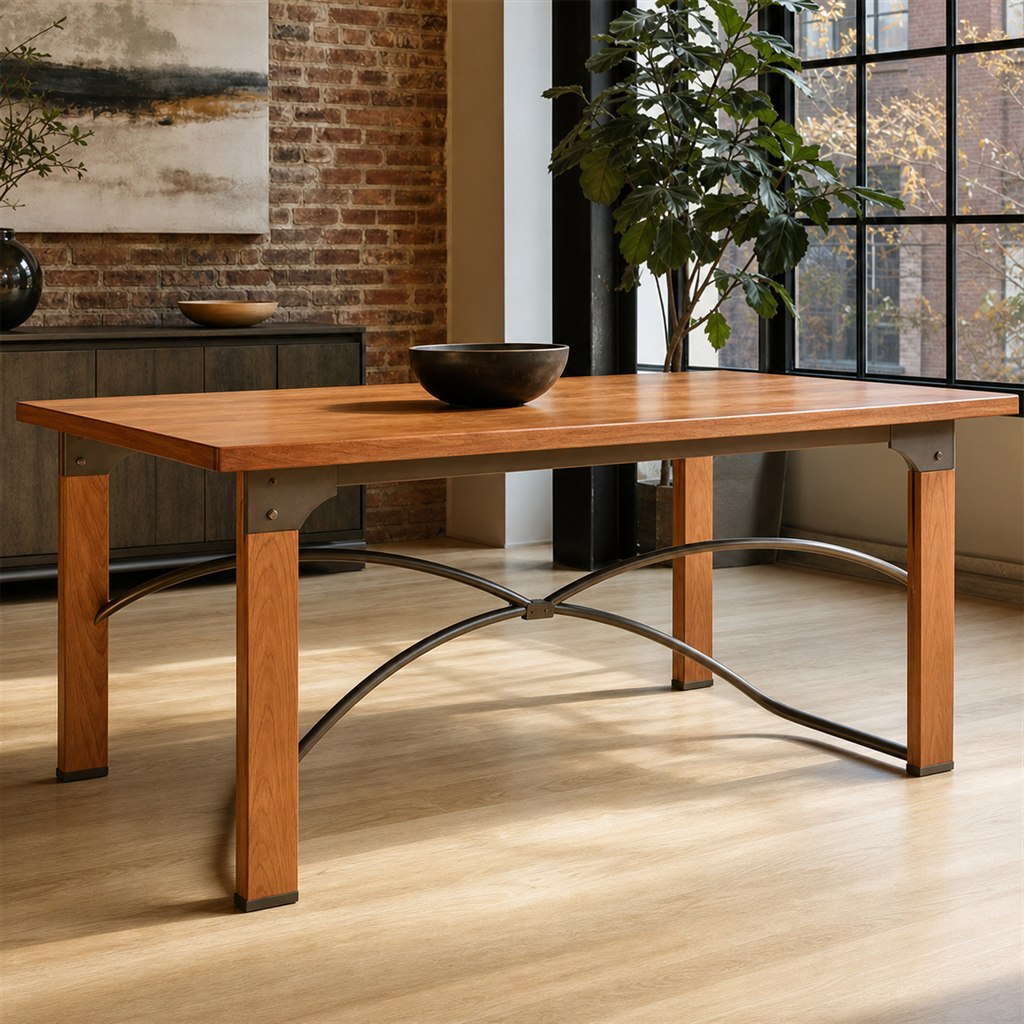 Cherry Dining Table With Arched Steel Stretchers - steel-frame detail