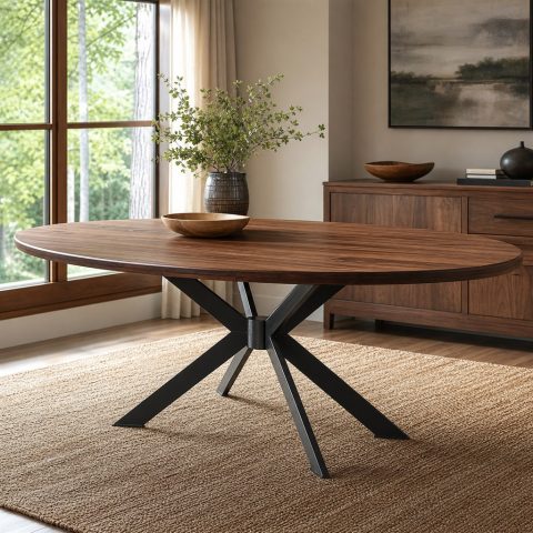 Oval Walnut Dining Table With a Sculpted Spider Base
