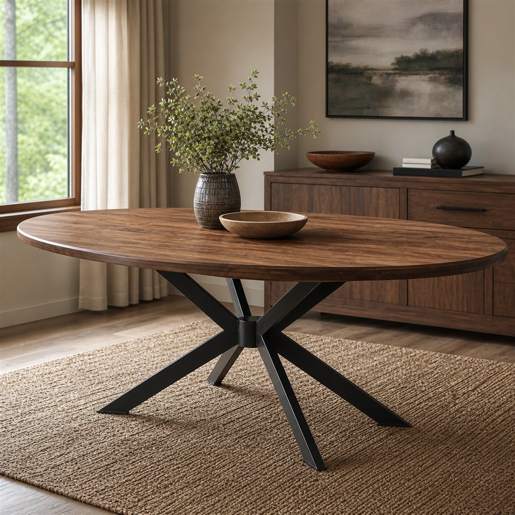 Oval Walnut Dining Table With a Sculpted Spider Base - alternate full view