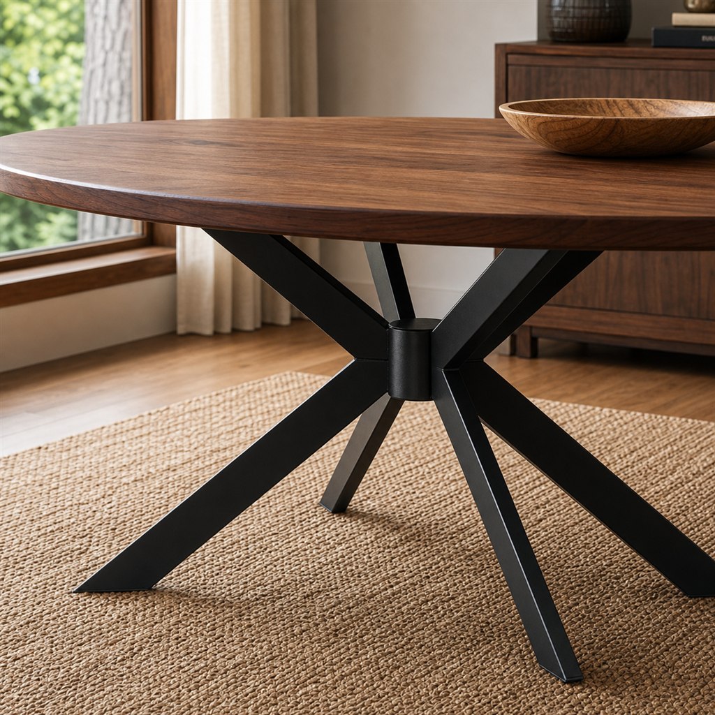 Oval Walnut Dining Table With a Sculpted Spider Base - finished material detail