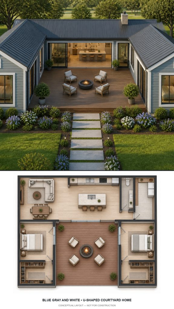 10 Blue Gray and White House Plans with Floor Plans