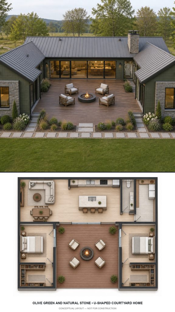 10 Olive Green and Natural Stone House Plans