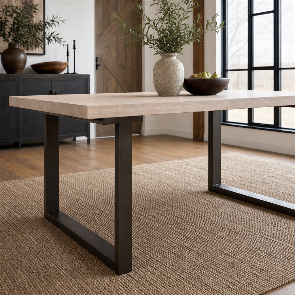 Whitewashed Oak Dining Table With Bronze-Finish Steel Legs - steel-frame detail