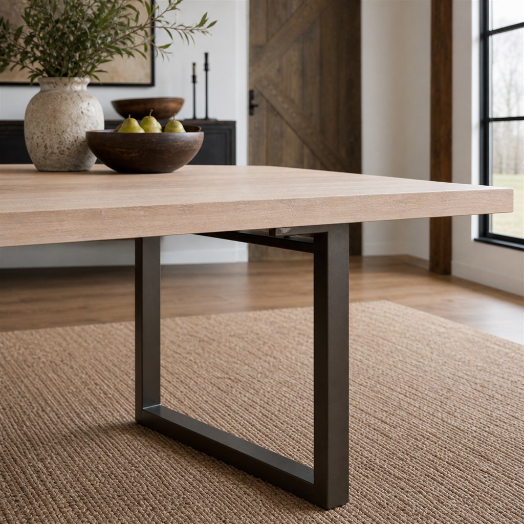 Whitewashed Oak Dining Table With Bronze-Finish Steel Legs - finished material detail