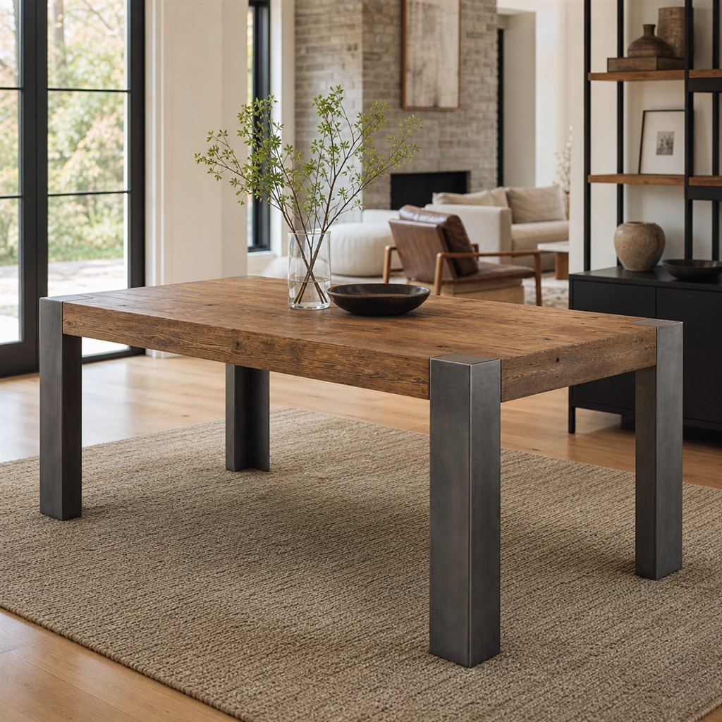 Parsons Dining Table With Flush Steel Corner Frames - alternate full view
