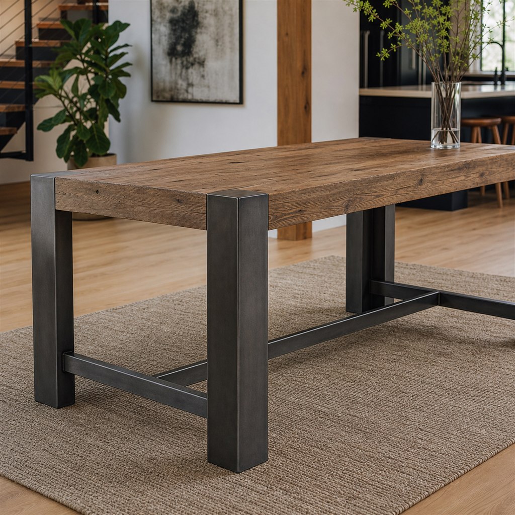 Parsons Dining Table With Flush Steel Corner Frames - steel-frame detail