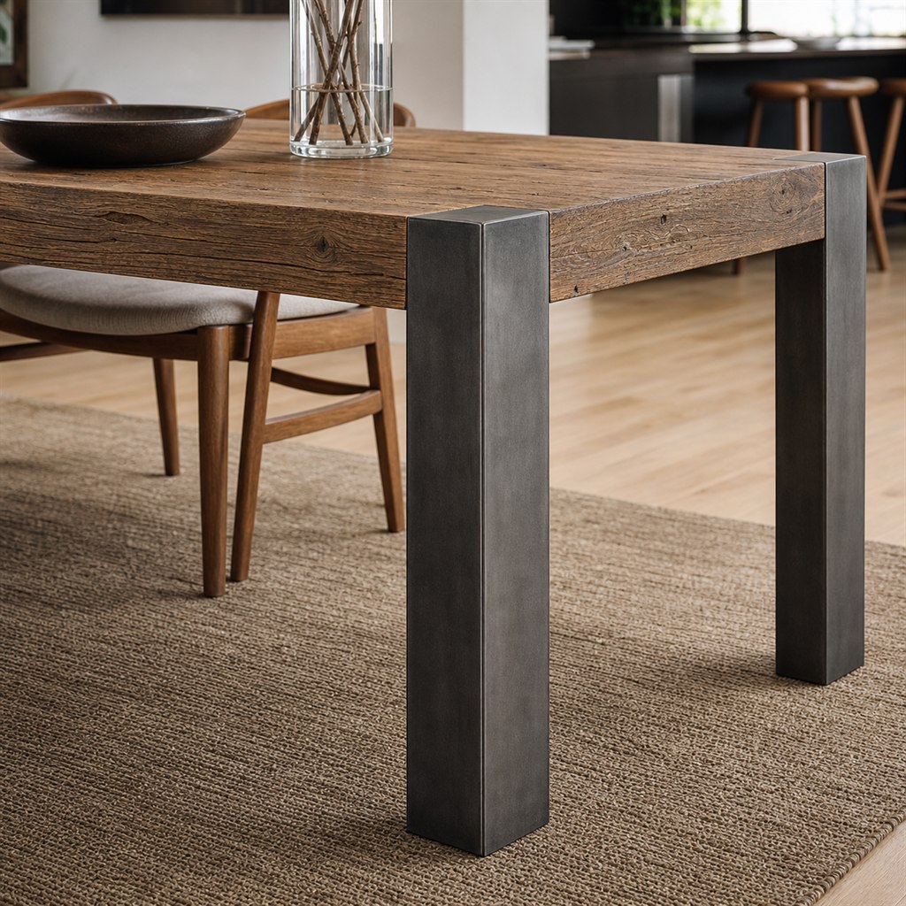 Parsons Dining Table With Flush Steel Corner Frames - finished material detail