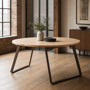 Narrow Dining Table With Angled Steel Sled Legs