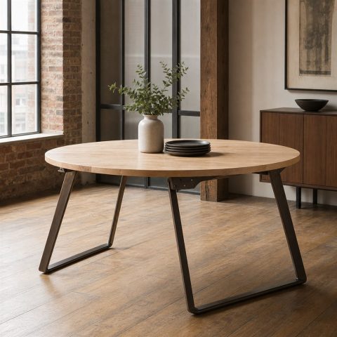 Narrow Dining Table With Angled Steel Sled Legs