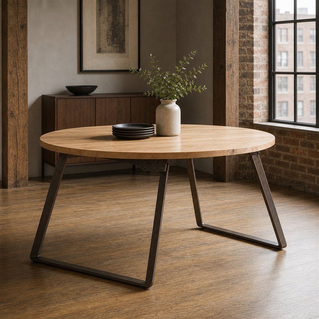 Narrow Dining Table With Angled Steel Sled Legs - alternate full view