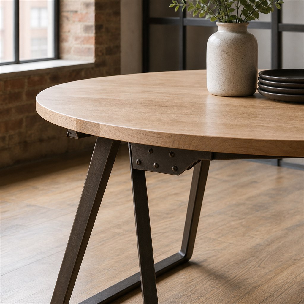 Narrow Dining Table With Angled Steel Sled Legs - finished material detail