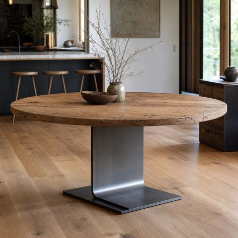 Cantilever Dining Table With a Hidden Steel Spine
