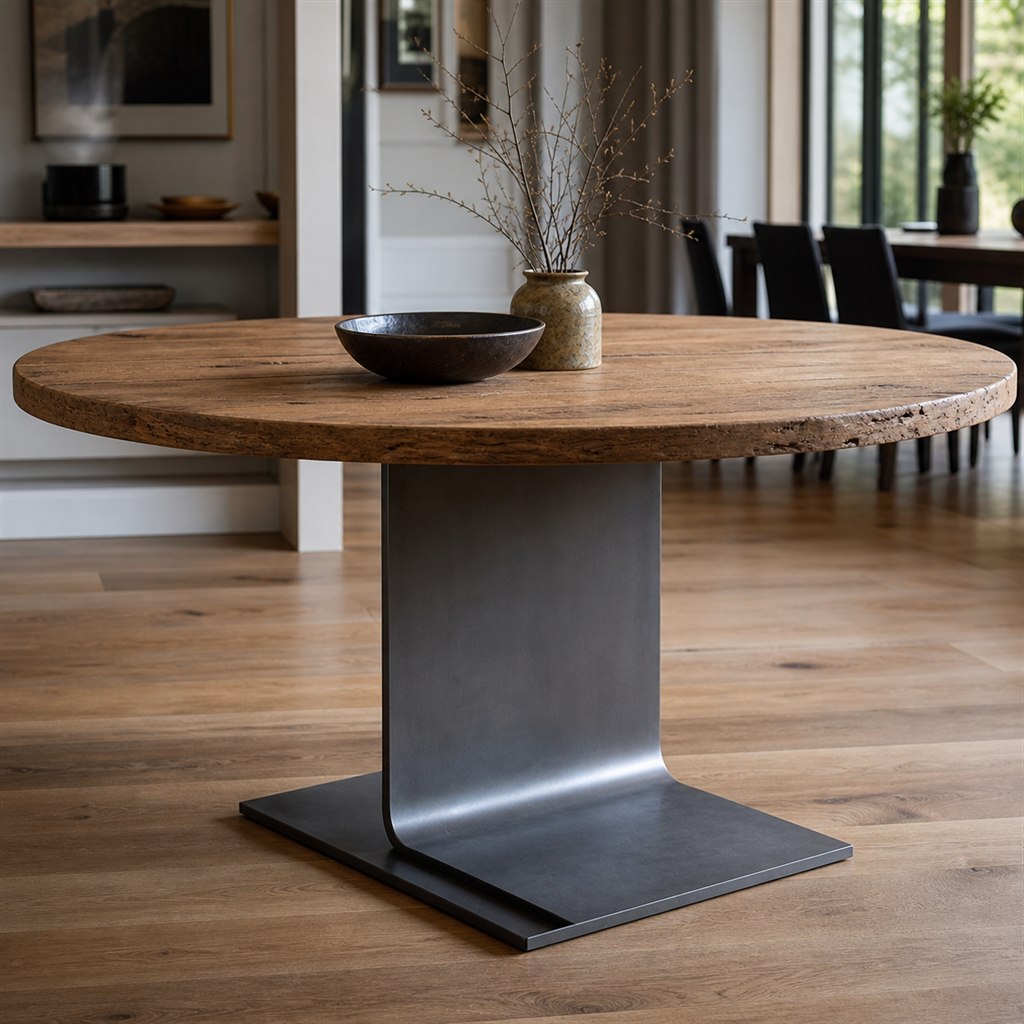 Cantilever Dining Table With a Hidden Steel Spine - steel-frame detail