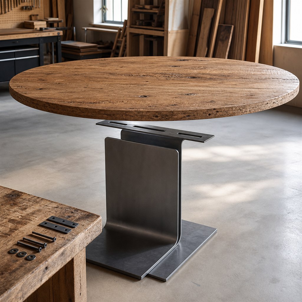 Cantilever Dining Table With a Hidden Steel Spine - workshop dry-assembly view