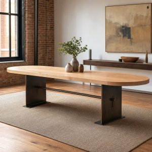 Racetrack Maple Table With a Folded-Plate Pedestal