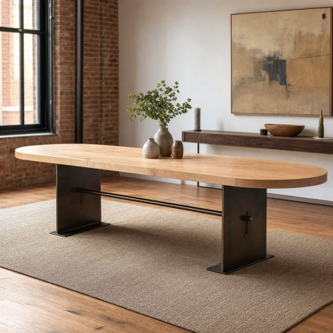 Racetrack Maple Table With a Folded-Plate Pedestal
