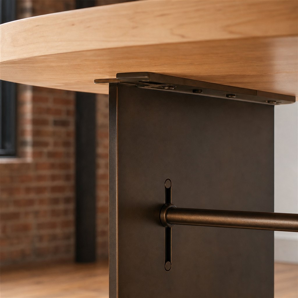 Racetrack Maple Table With a Folded-Plate Pedestal - wood-to-steel interface detail