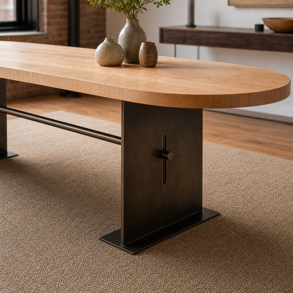 Racetrack Maple Table With a Folded-Plate Pedestal - finished material detail
