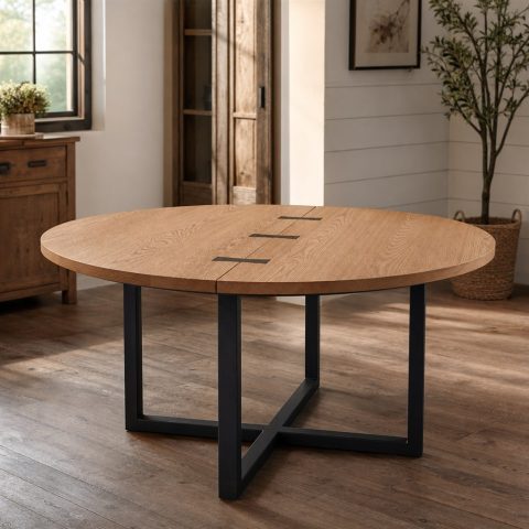 Butterfly-Leaf Dining Table With a Powder-Coated Frame