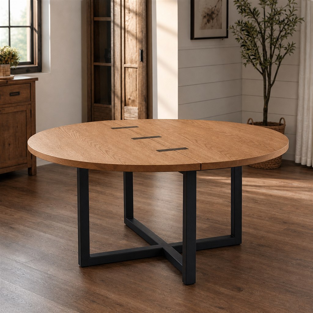 Butterfly-Leaf Dining Table With a Powder-Coated Frame - alternate full view
