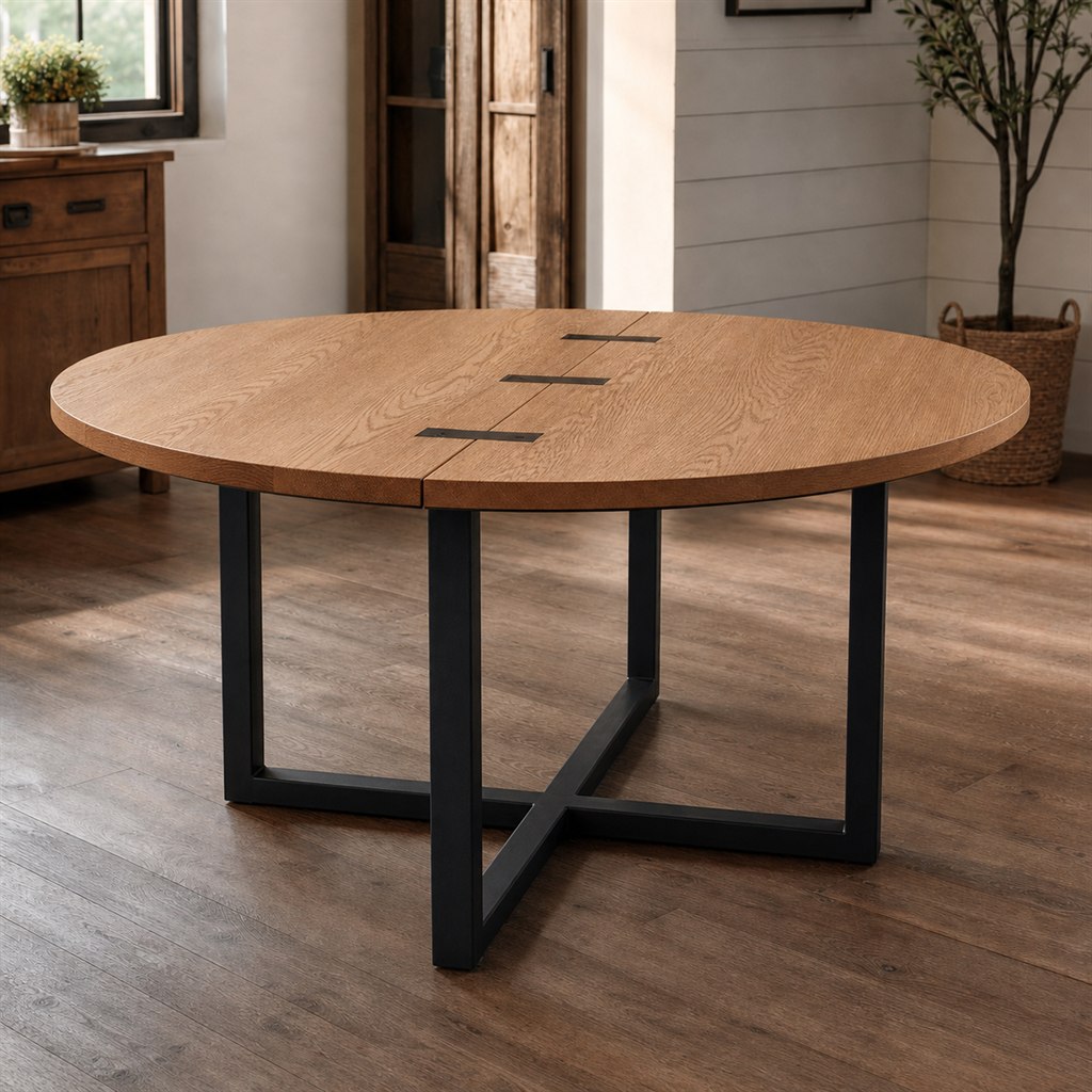 Butterfly-Leaf Dining Table With a Powder-Coated Frame - steel-frame detail