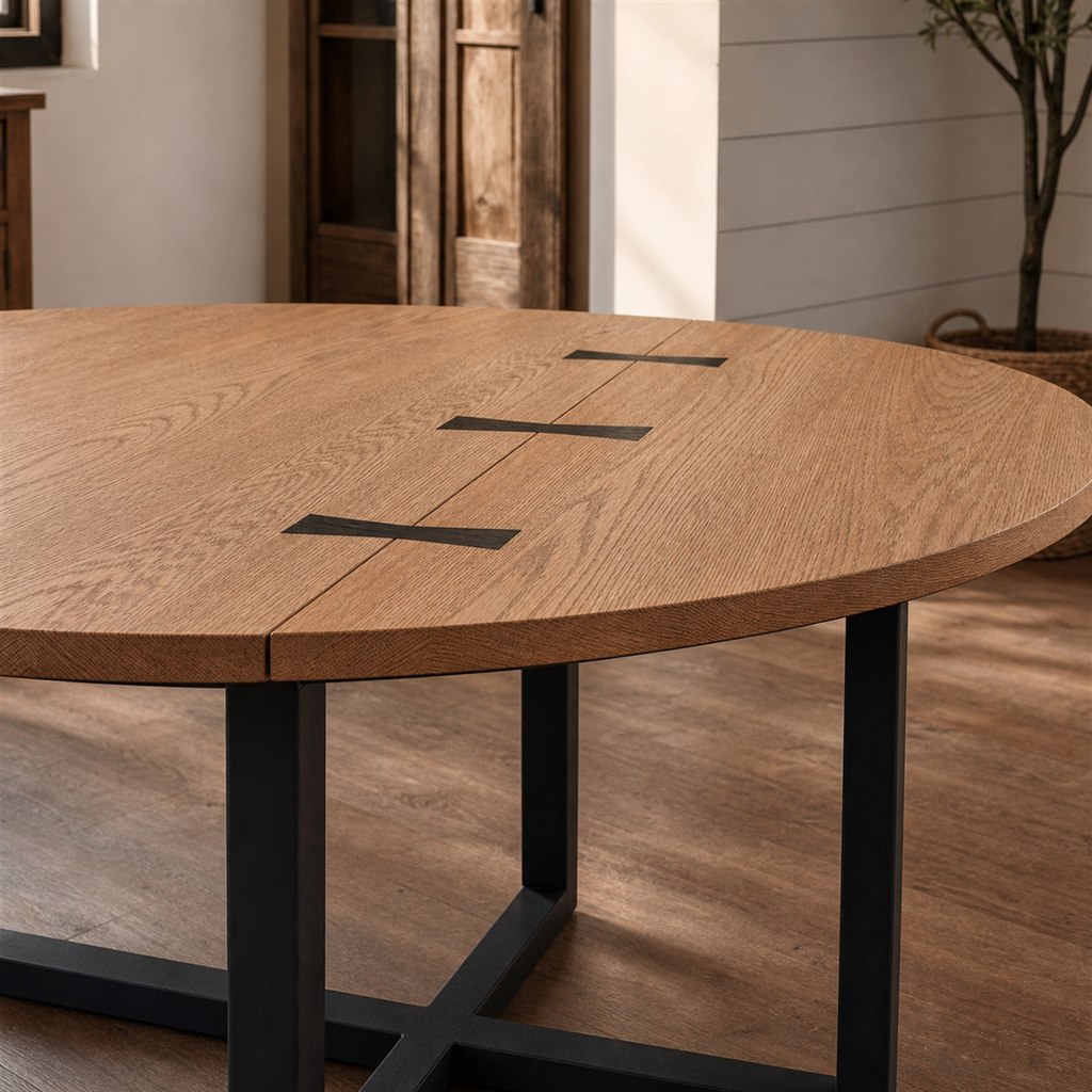 Butterfly-Leaf Dining Table With a Powder-Coated Frame - finished material detail