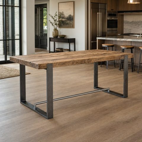 Counter-Height Dining Table With a Steel Foot Rail