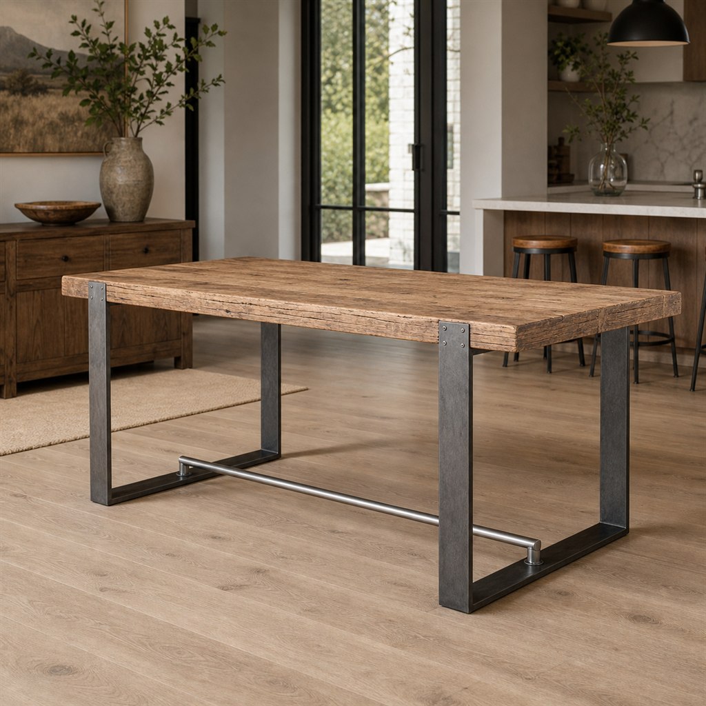 Counter-Height Dining Table With a Steel Foot Rail - alternate full view